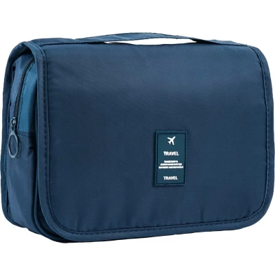 Afbeelding van Homiefy toilettas Dames Make up tasje met haak Ophangbare hangend Reis mannen Donkerblauw