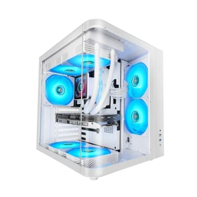 Afbeelding van Mars Gaming MC CURV, ATX behuizing, Drievoudig Gebogen Doorlopend Gehard Glas Voor en Zijkant, Dubbele Kamerstructuur, Compacte PC Mid Tower, Grote Interne Capaciteit, USB C, 3.0, Wit