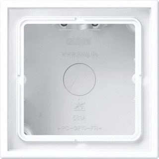 Afbeelding van Jung opbouwbak 1 voudig vert hori afdekraam kanaalinvoering kabelinvoer duroplast halogeenvrij bxh 81x81mm gelakt wit ls581awwm
