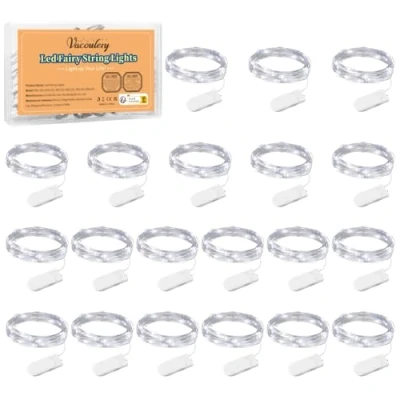 Afbeelding van LED Fairy Lights Batterij, 20 stuks Koperdraad Warm Wit 1M 10 LED&#039;s Kerstverlichting voor binnen en buiten Decoratie (Zilver)