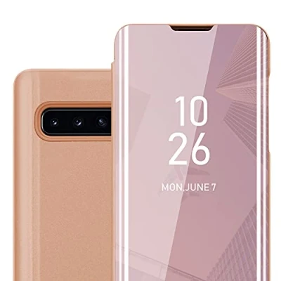 Afbeelding van Cadorabo Hoesje geschikt voor Samsung Galaxy S10 PLUS in KUNZIET ROZE Clear View Spiegel Beschermende Case met Tribunefunctie 360 Graden Bescherming Book Cover Etui