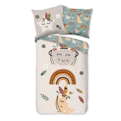 Afbeelding van Dekbedovertrek voor Kinderen 135x200 cm Boho Regenboog en Sterren Print Zand 1 Persoons Microfiber