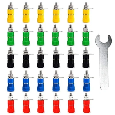 Afbeelding van Aiqeer Banaanaansluitingen, banaanbinding, 30 stuks, 4 mm, aansluiting voor banaanverbinding, aansluitingen, banaantype paneel vrouwelijke connector (rood, geel, blauw,