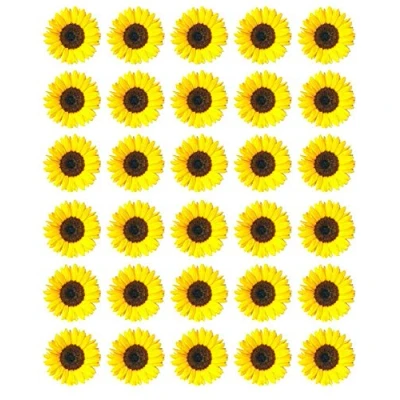 Afbeelding van 30 Zonnebloemen Gele Cupcake Toppers Eetbare Wafel Papier Fairy Cake Verjaardagstaarten