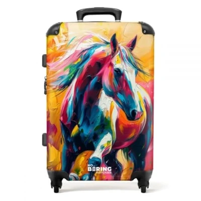 Afbeelding van NoBoringSuitcases.com Grote koffer Olieverf kunstwerk van een galopperend paard Reiskoffer met 4 wielen Trolley op wieltjes Rolkoffer groot 60 liter Ruimbagage valies 20kg Valiezen voor volwassenen