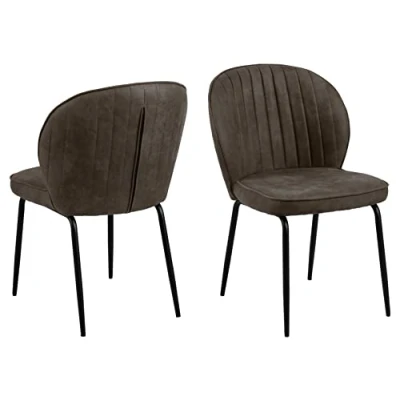 Afbeelding van AC Design Furniture Panna Set van 2 eetkamerstoelen in antraciet, gestoffeerde eetkamerstoel, zitting met zwarte metalen poten, stoel voor eetkamer, B: 47 x D: 44 H: 82 cm