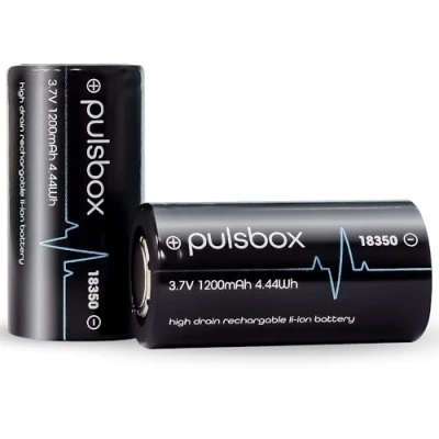 Afbeelding van pulsbox IMR 18350 Li Ion batterij 3,7 V Flat Top 1200mAh 10A High Drain (2 x batterij)