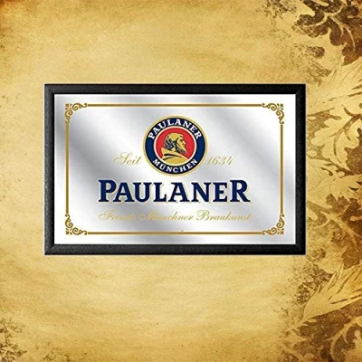 Afbeelding van DOGT Metalen tinnen bord 12x16 inch Fashion Paulaner Bier Kleine Spiegel Vintage Metaal