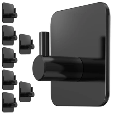 Afbeelding van Menz Handdoekhouder zonder boren, 8 stuks zwarte kleefhaken extra sterk, roestvrij, ideaal als handdoekhaak voor badkamer en keuken premium haak zelfklevend incl. kleefpads