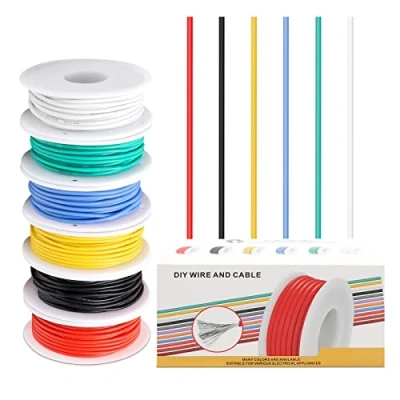 Afbeelding van Coomoors 24 AWG elektrische draad, set gauge siliconen vertind koperkabel, 6 kleuren, 7 meter per kabel, haakdraad, flexibel en zacht, voor doe het zelf