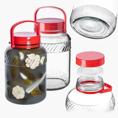 Afbeelding van KADAX glazen komkommerglas met deksel, inmaakpot, luchtdichte conservering, ballon, universeel glas, voorraadpot voor komkommers, opslag, weckpot (4 liter, set van 2)