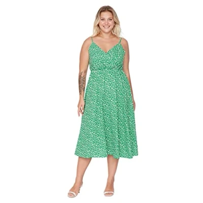 Afbeelding van Trendyol Dames Midi Skater Regular Fit Knit Plus Size Jurk Dames, Groen, 3XL Grote Maten