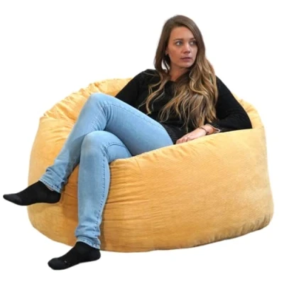 Afbeelding van Giant Pear zitzak 100 cm Ultra Comfortabel Corduroy gevuld met versnipperd schuim fauteuils stoel Sofa (geel)