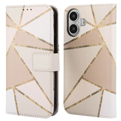 Afbeelding van Apple iPhone 16 Hoesje Kunstleder imoshion Bookcase Beige Graphic Telefoonhoesje