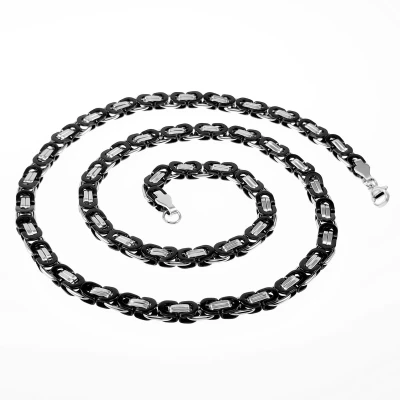 Afbeelding van 60cm x 7mm Platte Koningsketting Heren Stalen PVD Coating Zwart/Zilverkleur Schakelketting
