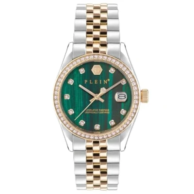 Afbeelding van Philipp Plein Dameshorloge, analoog, kwarts, date, superlative roestvrij staal, zilver/goud/groen, Modern