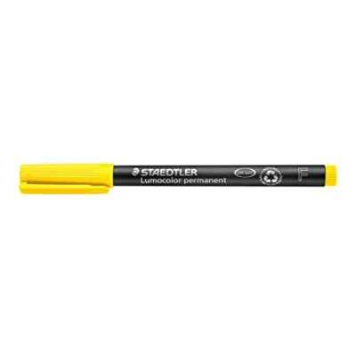 Afbeelding van STAEDTLER permanent marker Lumocolor, geel, F punt lijnbreedte ca. 0,6 mm, veeg en waterbestendig, Made in Germany, lange levensduur, 10 gele universele stiften kartonnen etui, 318 1
