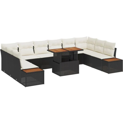 Afbeelding van vidaXL 11 delige tuinset met kussens zwart poly rattan acacia