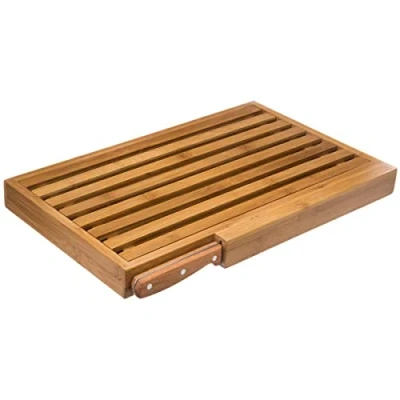 Afbeelding van Brood snijplank met kruimel opvangbak 44 x 27 cm van bamboe hout inclusief broodmes Snijplanken