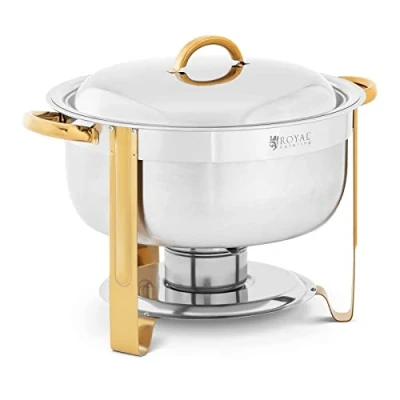 Afbeelding van Royal Catering Chafing Dish rond gouden accenten 4,5 L 1 Brandstofcel Klapvoeten