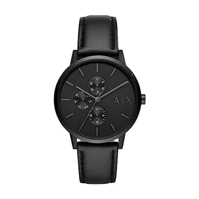 Afbeelding van Armani Exchange Cayde multifunctioneel casual herenhorloge in zwart leer starp AX2719