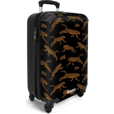 Afbeelding van NoBoringSuitcases.com® Handbagage koffer lichtgewicht Reiskoffer trolley Zwart met panters Rolkoffer wieltjes Past binnen 55x40x20 en 55x35x25