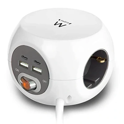 Afbeelding van Ewent kubus stekkerdoos met 2x USB C, A, 1.5m, wit