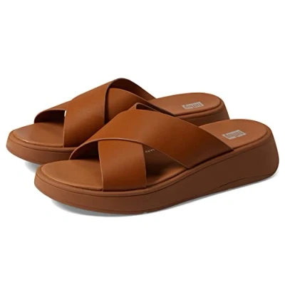 Afbeelding van Fitflop Flatform Cross Slides Muiltjes met hak, Dames, Maat: 39, Light tan Leer