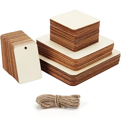 Afbeelding van Belle Vous Onbewerkt Blank Houten Stukken (66 Stuks) 4 Maten Natuurlijk Uitsnedes met Touw Blanke Onderzetter Snedes voor DIY Kunst/Hobby, Schilderen, Pyrografie en Decoratie
