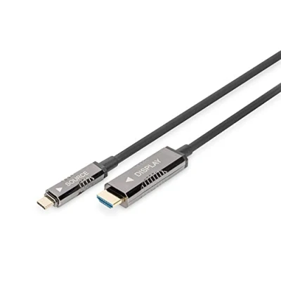 Afbeelding van Digitus AK 330150 100 S HDMI kabel / USB C Aansluitkabel A stekker, stekker 10 m Zwart 4K UHD, Aluminium Flexibel, Afscherming