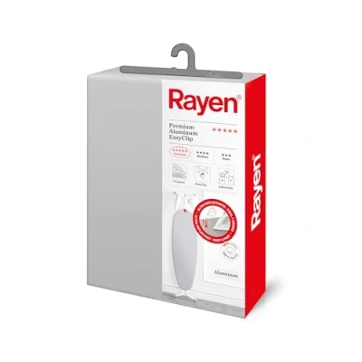 Afbeelding van Rayen (eenvoudig te monteren gewatteerde strijkplank EasyClip systeem) 4 lagen: Schuim, flanel, 100% katoenen stof Cover met aluminium coating Premium assortiment, lichtgrijs, 130X47