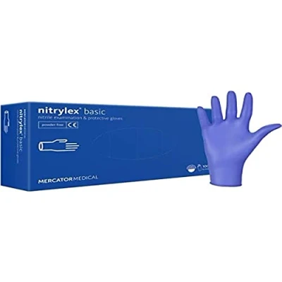 Afbeelding van MERCATOR MEDICAL NITRYLEX CLASSIC blauwe nitrilhandschoenen, maat: L 100 stuks, wegwerphandschoenen, zonder poedercoating, gestructureerd op de vingertoppen, latexvrij