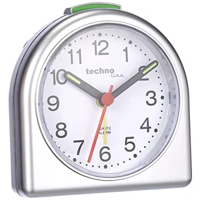 Afbeelding van Technoline model SD analoge quartz wekker met nachtlichtende wijzers en alarm in zilver
