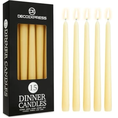 Afbeelding van Deco Express Diner Kaarsen Pack van 6, 10, 15 of 50 Taps toelopende Niet Druppelen Langdurig 8 uur, Ongeparfumeerd (Ivoren Pack)