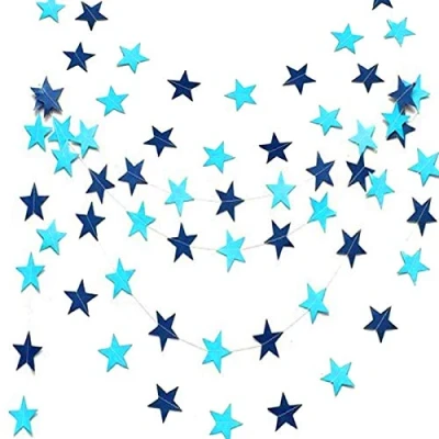 Afbeelding van 9 Meter Papieren Sterrenslinger Blauw, Hangende Ster Slinger, Versieringen voor Verjaardag, Verjaardagsversiering Kinderen. Verjaardagsversieringen Jongens
