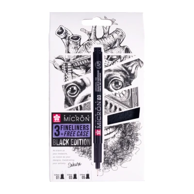 Afbeelding van Pigma Micron Black Edition set + gratis etui 3 pennen zwart