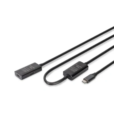 Afbeelding van DIGITUS Actieve USB verlengkabel C vrouwelijk naar mannelijk 10 m 3.2 Gen1 5 Gbit/s Plug &amp; Play met signaalversterker Zwart