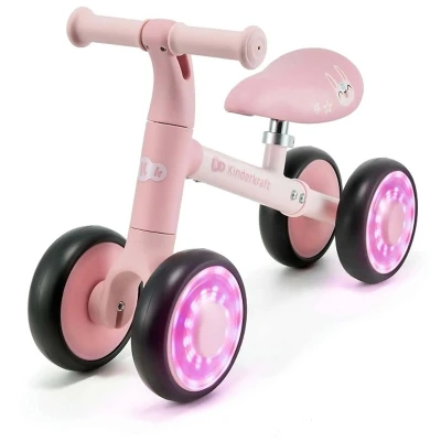 Afbeelding van Kinderkraft CUTIE FLASH™ Stabiele 3 wiel loopfiets met verstelbaar eco leer zadel, LED RGB verlichting in wielen, stuurbegrenzer Voor veilige bochten kinderen van 12 tot 36 maanden Roze