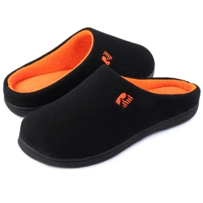 Afbeelding van RockDove Originele tweekleurige traagschuim pantoffel voor heren, Zwart en Oranje, 44/45.5 EU