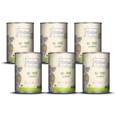 Afbeelding van MjAMjAM Premium natvoer voor honden natuurlijk lekker BIO rundvlees met courgette, 6 pack (6 x 400g), graanvrij extra vlees
