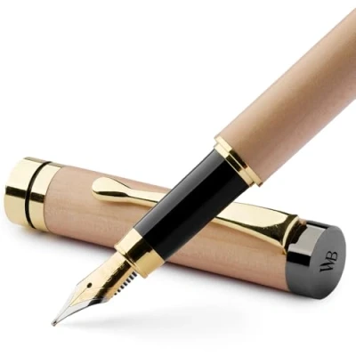 Afbeelding van Wordsworth en Black&#039;s Kalligrafie Pen Houten Bamboe Vulpen Hervulbare inkt Converter gladde inktstroom voor precisie schrijven, Journaling, Tekening (Esdoorn hout, Case [Medium penpunt])