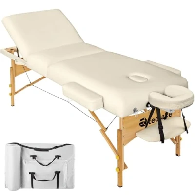 Afbeelding van tectake® Massagetafel 3 zones matras 7,5 cm incl. draagtas portable/draagbaar beige 404375