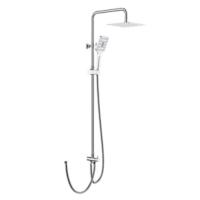 Afbeelding van Rainsworth Douchesysteem zonder armatuur, chroom, 30 x cm, vierkant, regendouche, doucheset, doucheset met omstel, 3 straalsoorten handdouche