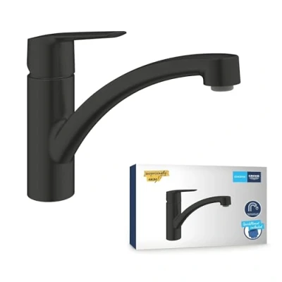 Afbeelding van GROHE 305302432 SLM 305302431 Keukenkraan, 140 graden draaibaar, flexibele aansluiting, incl. montagegereedschap), zwart