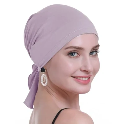 Afbeelding van osvyo Bamboe chemo hoofddoek voor vrouwen met haaruitval kankerpatiënten hoofddeksel tulband in verzegelde verpakking, Poederblauw, Eén Maat