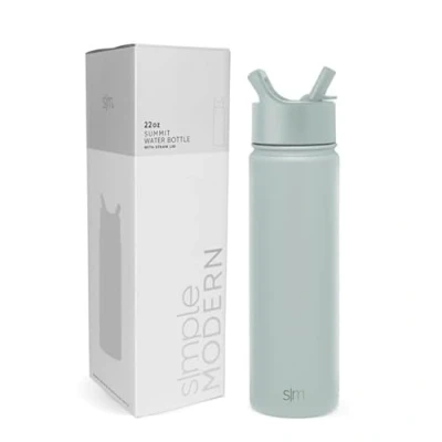 Afbeelding van Simple Modern Waterfles met rietjesdeksel, vacuüm geïsoleerde roestvrijstalen metalen thermoskan Herbruikbare lekvrije BPA vrije fles voor sportschool, reizen, sport Summit Collection 625 ml,