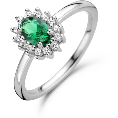 Afbeelding van zilver gerhodineerd ring synth. smaragd en zirkonia halo 1336551 18.50