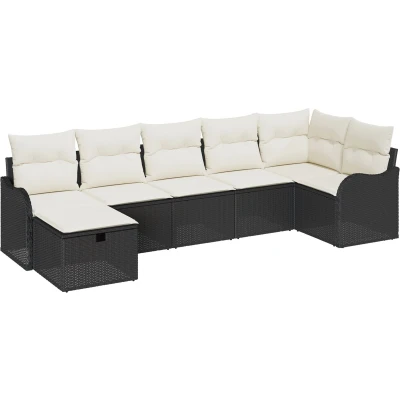 Afbeelding van vidaXL 7 delige Tuin Sofa Set met Kussens Zwart Poly Rattan