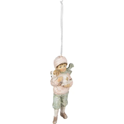 Afbeelding van Clayre &amp; Eef Kersthanger Kind 11 cm Roze Polyresin Kerstboomversiering