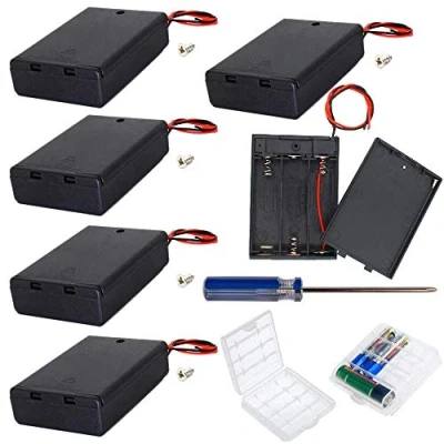 Afbeelding van GTIWUNG 6 stuks 3 AA batterijhouder met schakelaar en deksel, doos draden, zwarte plastic pin, 3X1.5V 4.5V kabels, 2 celbatterij opbergdoos